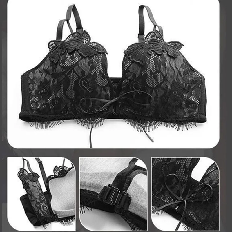 Purple Front Closure Bras for Women Butterfly Comfortable Soft Push Up Sexy Bra Lingerie Lace Bralette Mujer Brassieres Langerie