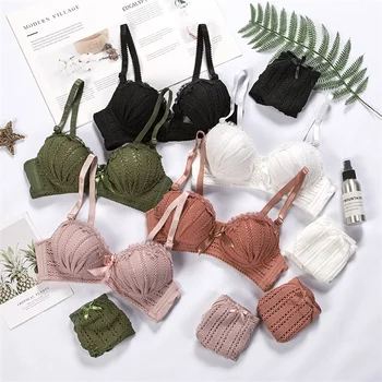 Women's Sexy Bra Set Back Buckle without Steel Ring Push Up Underwear Sets Comfortable and Breathable Lace Bra and Underpants 1