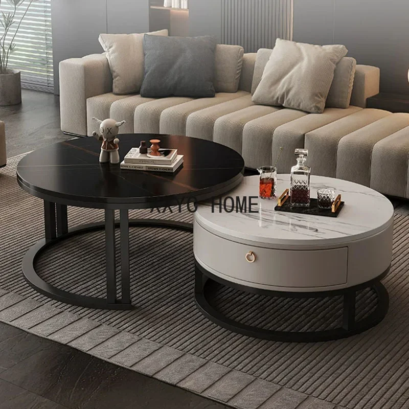 

Aesthetic Marble Black Round Drawers Minimalist ModernLiving Room Apartamento Mesa Furniture For Home