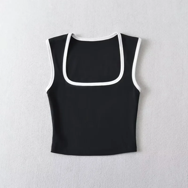 Frau Mode schlank solide lässig ärmellose Tanks quadratischen Kragen Crop Tops Kleidung Streetwear Mujer y2k – Detail 5