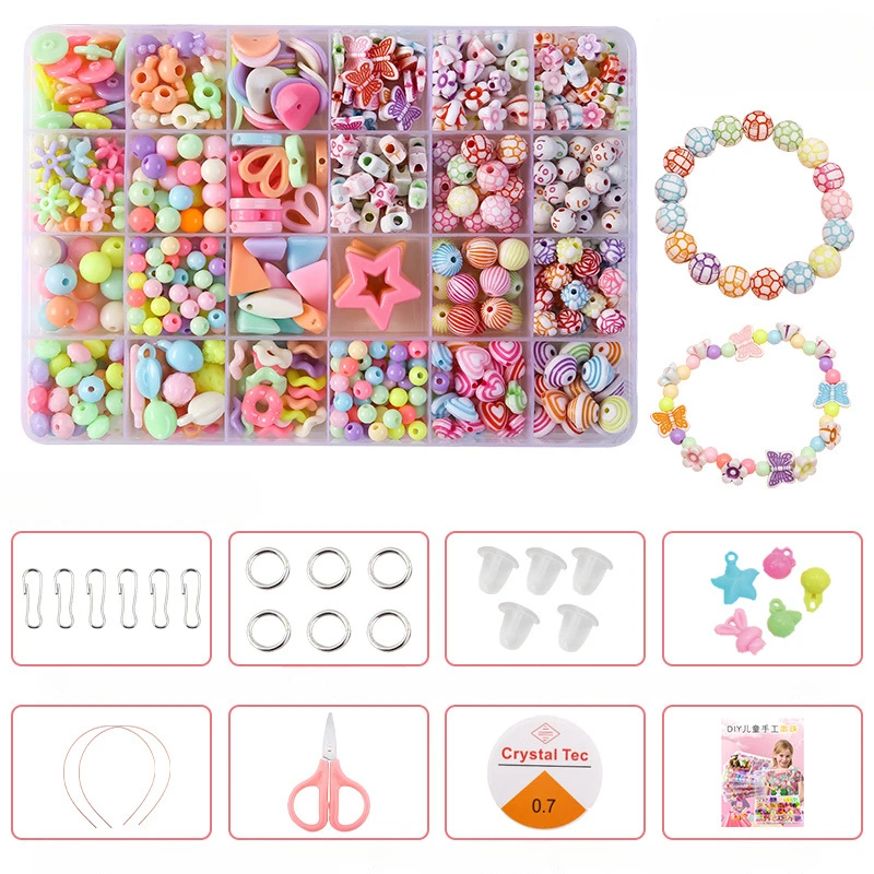 

Детский браслет с 24 ячейками, ожерелье из бисера, разноцветный кулон с эластичным шнуром, материал ручной работы, упаковка, ручная работа, подарок для девочки