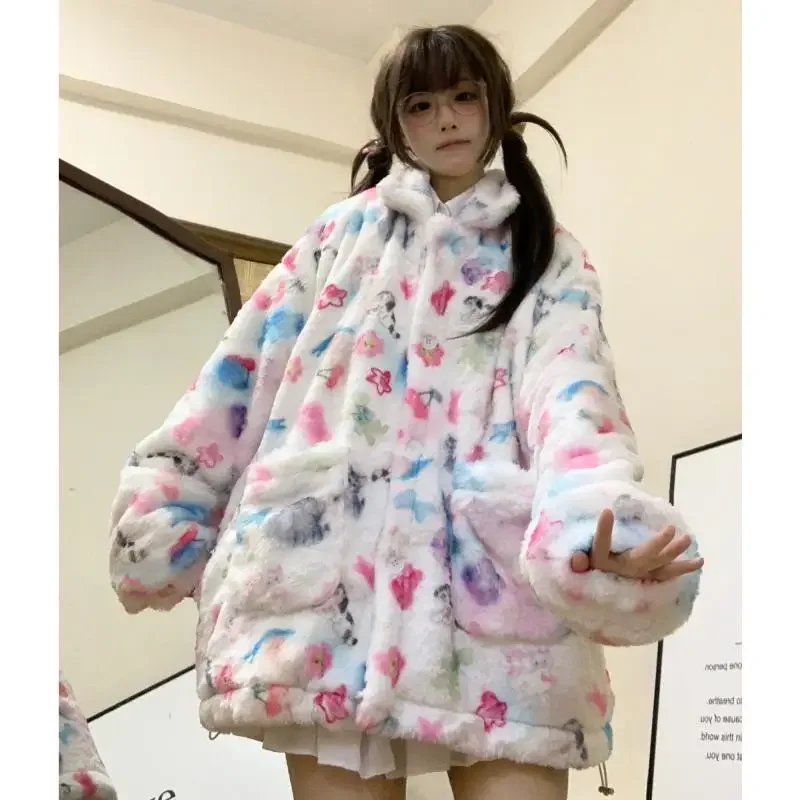 Gray Down Cotton Jacket Women Winter Hooded Loose Puffer Parkas Thick Warm Female Love Embroidery Padded Coat Snow Outwear