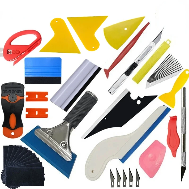 New Car Vinyl Tint Film Installation Tool Kit Rubber Scraper Magnetic Holder Wrapping Sticker Carving Knife with Spare Blades