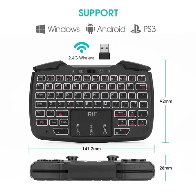 Rii RK707 2.4GHz Wireless Portable Game Controller Keyboard Mouse Combo Turbo Function for PC/Raspberry pi2/Android TV Google/TV - Image 2