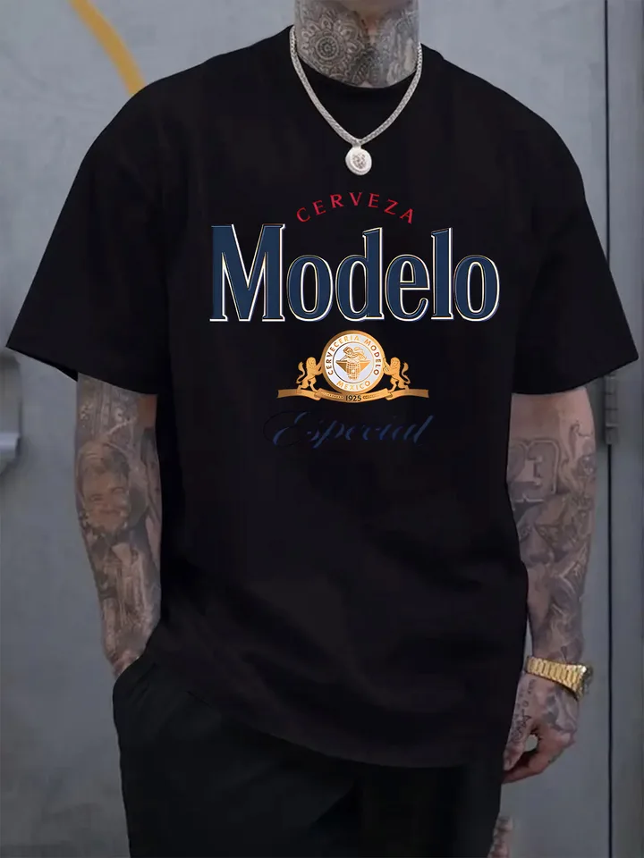 Men's Casual Beer Graphic Cotton T-Shirt