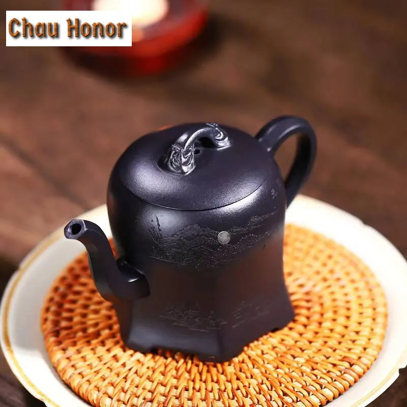 290ml Yixing Raw Ore Stone Yellow Mud Purple Clay Teapot Handmade Household Kung Fu Tea Set Tea Ceremony Drinkware Accessories