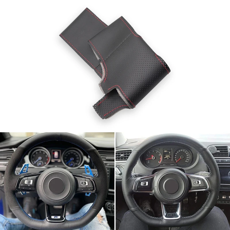 Black-Red Line Perforato In Pelle Microfibra Car Styling Coprivolante Trim Per Vw Golf 7 Gti Golf R Mk7 Polo Scirocco