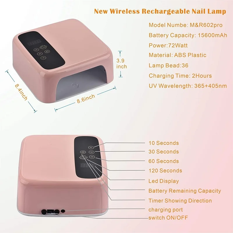 UV LED Nail Lamp, 15600mAh Nail Dryer for Gel Polish, Auto Sensor, Professional Gel Curing Lamp Gel Polish Light 5