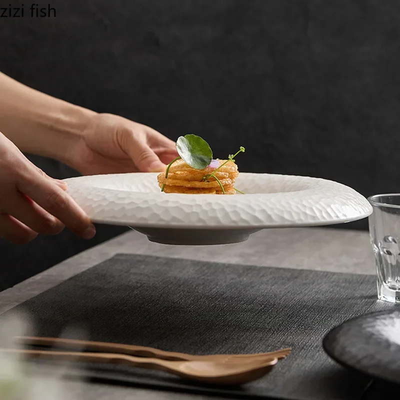 Solid Color Creative Texture Ceramic Deep Plate Dessert Plate Salad Pasta Plates Molecular Cuisine Specialty Tableware