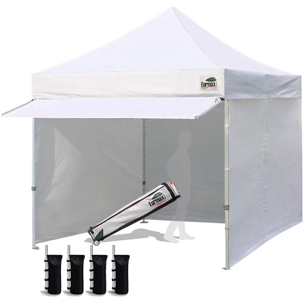 x 10 Pop up Canopy Commercial Tent Outdoor Party Canopies with 4 Removable Zippered Sidewalls and Roller Bag Bonus