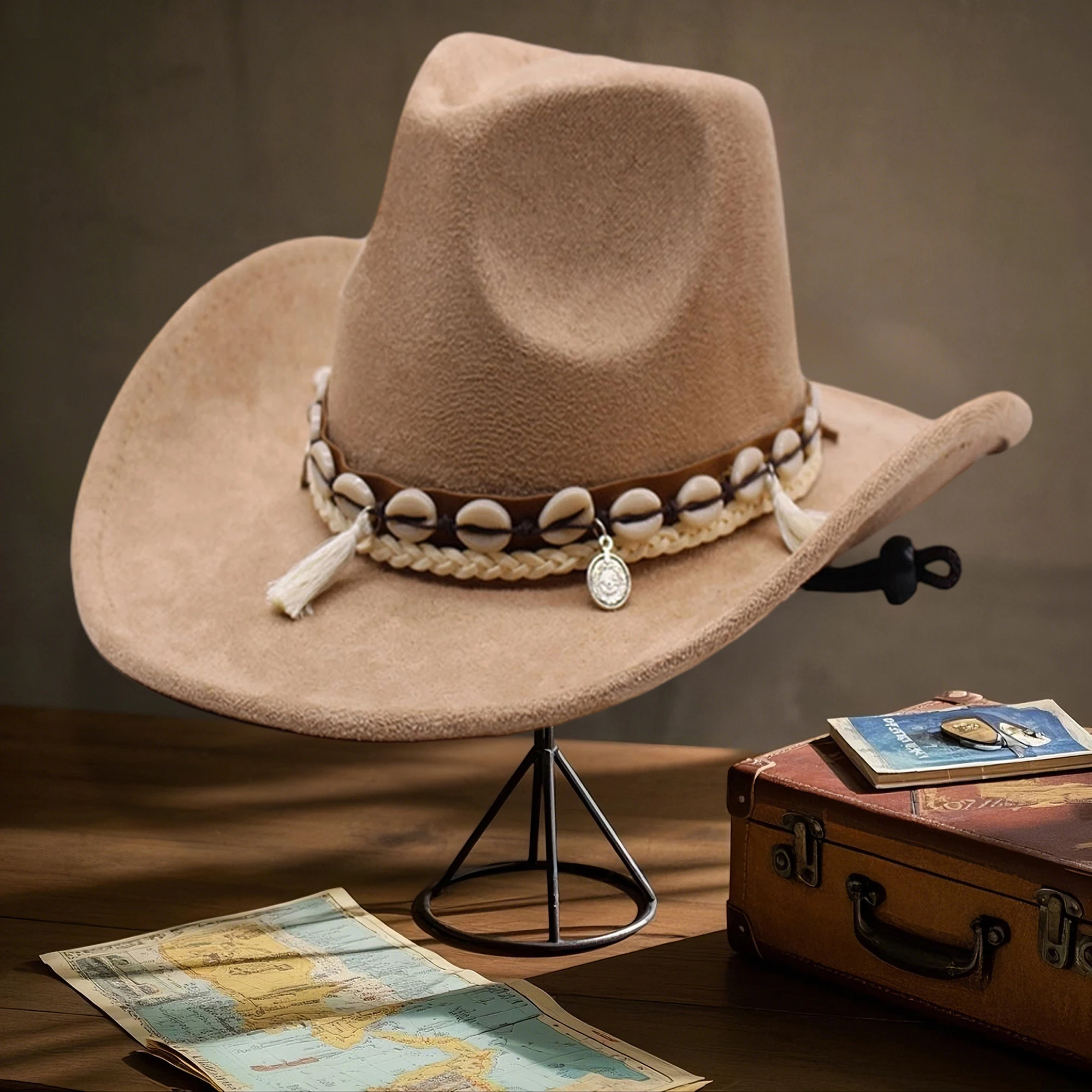 Stylish Unisex Cowboy Hats with Adjustable Chin Strap and Vintage Western Design for Outdoor Activities