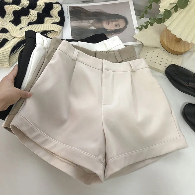 MEXZT Elegant Suit Shorts Women Korean Fashion Black Wide Leg Shorts Summer Office Ladies White High Waist All Match Short Pants