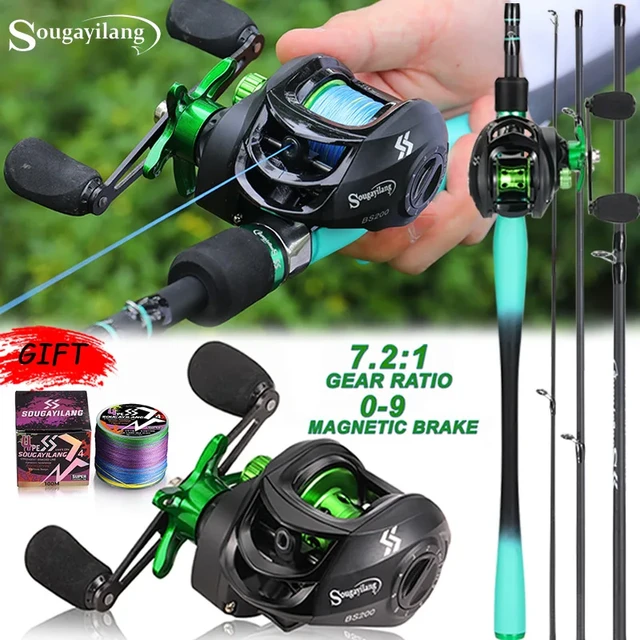 Sougayilang Fishing Rod Reel 1.8/2.1m Ultralight Carbon Fiber Casting Rod  and Baitcasting Reel Max Drag 10kg for Bass Pike Trout