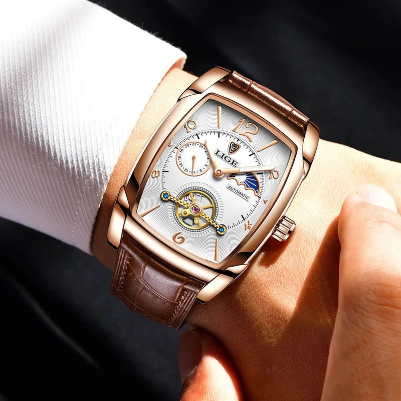 Alina Gadgets Lige New Man Watch Automatic Mechanical Watches For Men Business Sport Wristwatch Luminous Waterproof Leather Belt Clock Male, Alina Gadgets