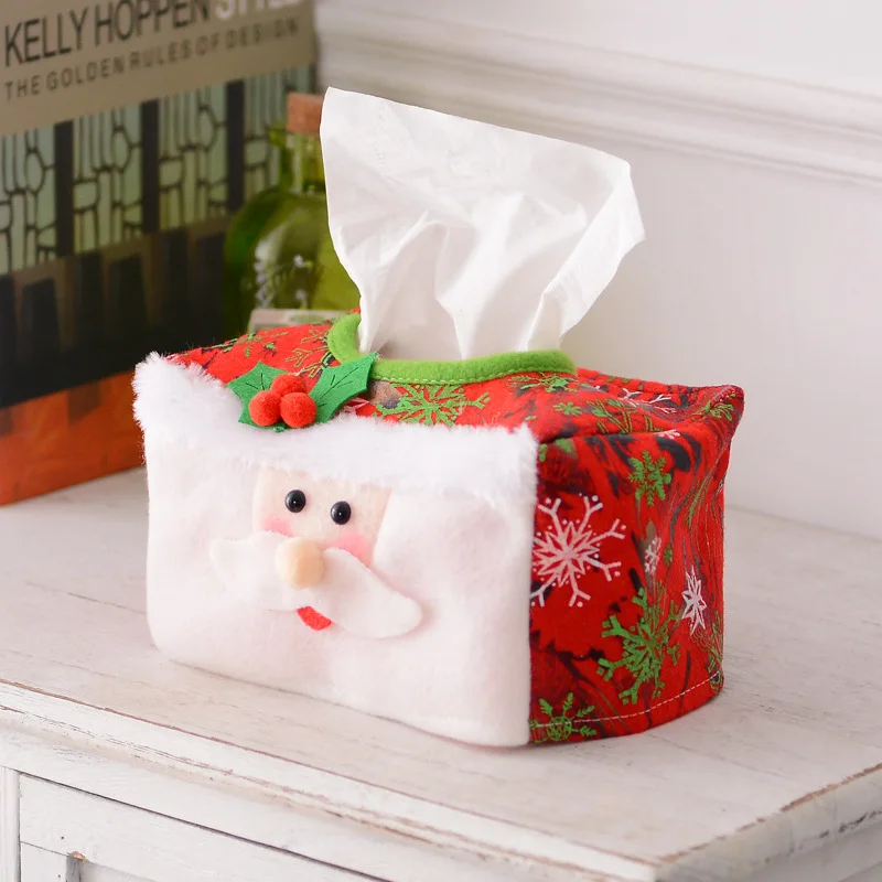 Home Christmas Tissue Paper Holder Case Boxes Red Green Santa Claus Toilet Paper Cover Bag Christmas Party Decor Desktop Decor L