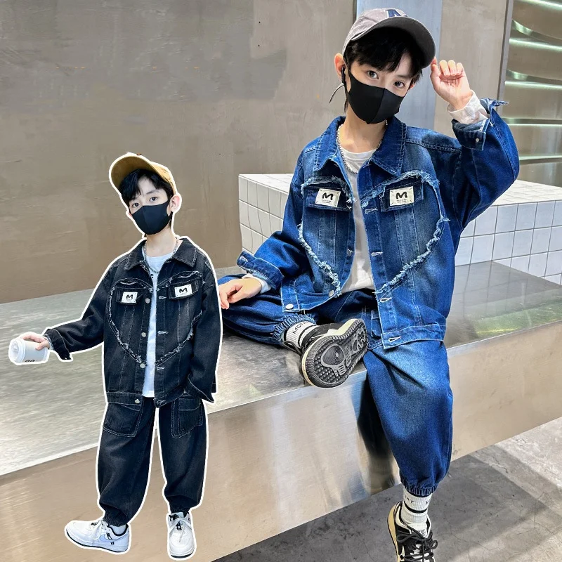 

Boys Coat +Pants Kids Suits Cotton 2PCS/Set 2024 Cool Jean Spring Autumn Cotton Sport Teenagers Children Clothing