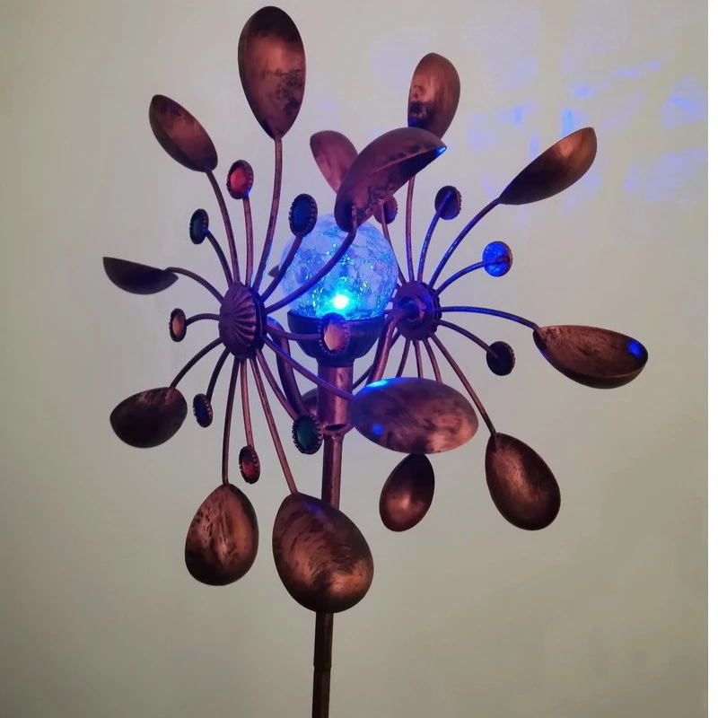 Garden Solar Powered Wind Spinners Glass Iron Windmill Solar Powered Bronze Metal Art Craft Garden Yard Landscape Decoration