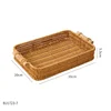 Creative Handmade Woven Rattan Storage Tray Square Wicker Basket Wooden Handle Bread Food Tray Fruit Cake Platter 3
