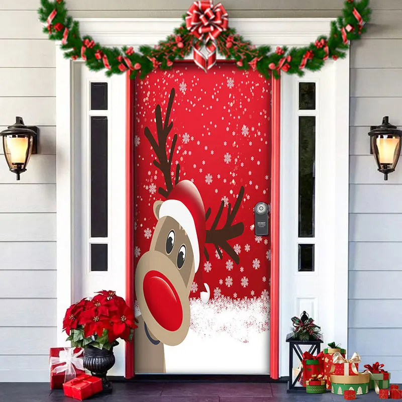 thumbnail image 1 of Cortina de puerta navideña 2024, adorno para árbol de Navidad de Papá Noel, muñeco de nieve, pancarta de fondo de Feliz Navidad, decoración para fiesta en casa, 1 of 5