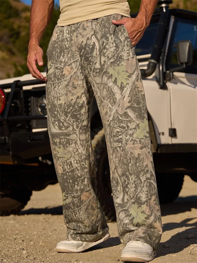 New Straight Trendy Casual Pants Men's Camouflage Wide Leg Pants Breathable running trousers loose Large size men sweatpants 3