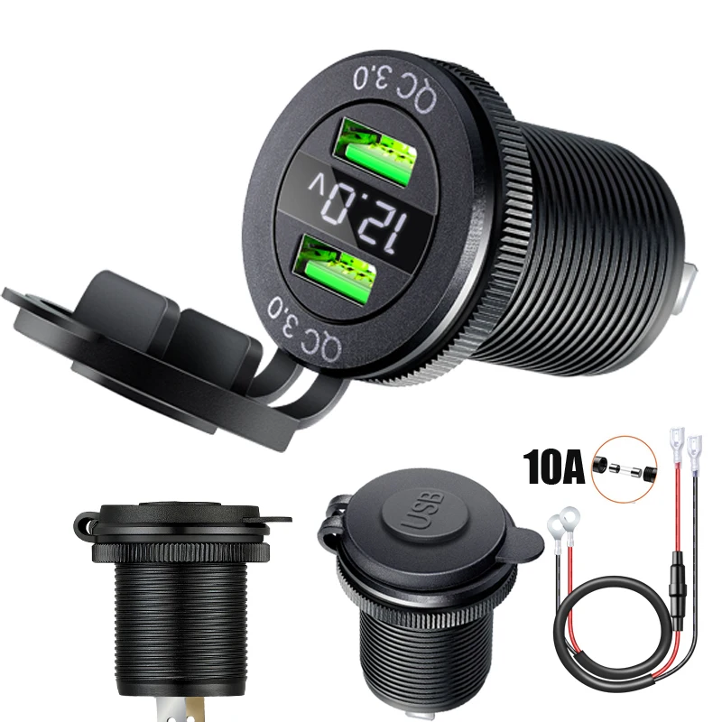 Presa Per Caricabatterie Usb Per Auto Prese Usb Caricabatteria Da Auto Veloce Con Display In Metallo Per Moto Barche Tosaerba Trattori Auto