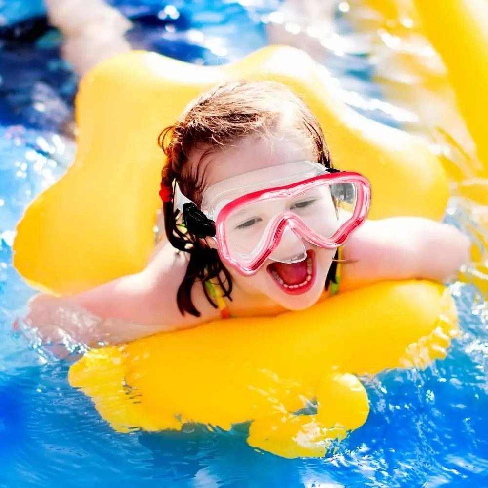PC Glass Kids Swim Goggles PVC Strap Anti Fog Child Diving Mask Wide View with Nose Cover Pool Swim Eyewear 3-8Year Olds 2