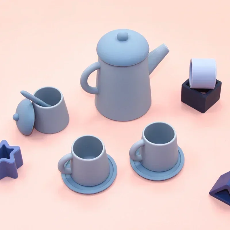 Baby Educational Learning Toys Children Silicone Tea Set Toys Play House Toys Kids Edible Grade Silicone Tableware Cups Set 2