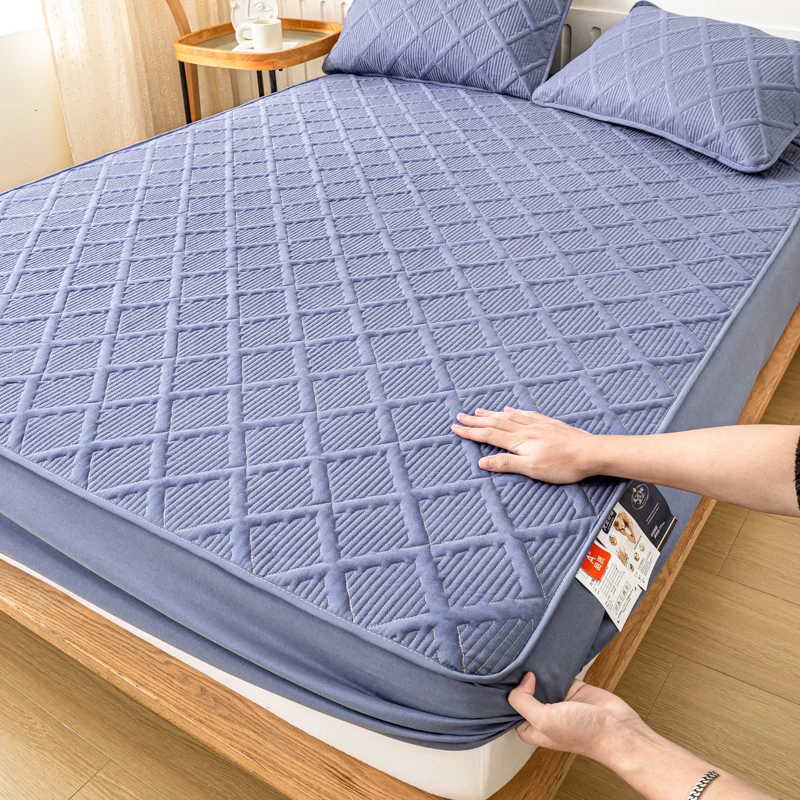 1pcs Embossed Quilted King Mattress Protector Fitted Sheet Elastic