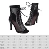 Sexy High Heels Hollow Mesh Sandals Women's Summer Cross-tied Peep Toe Heeled Sandals Ankle Strap Dance Shoes Black Net Sandals 6