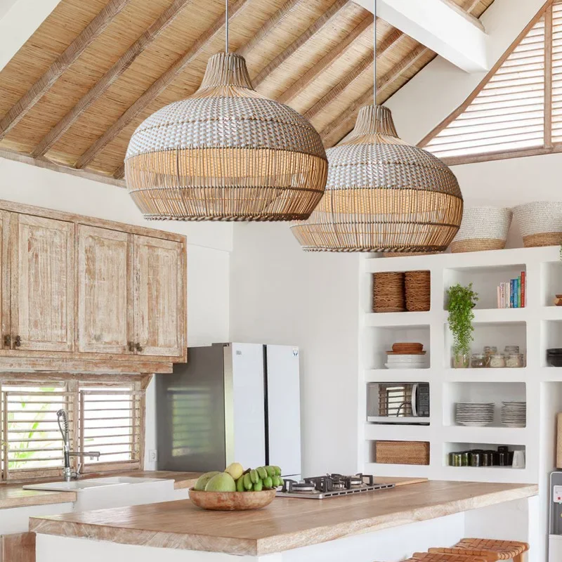

Nordic Gyro Rattan Pendant Lights Modern Handmade Art Wabi Sabi Wind Lamp for Restaurant Kitchen Table Decoration E27 Chandelier