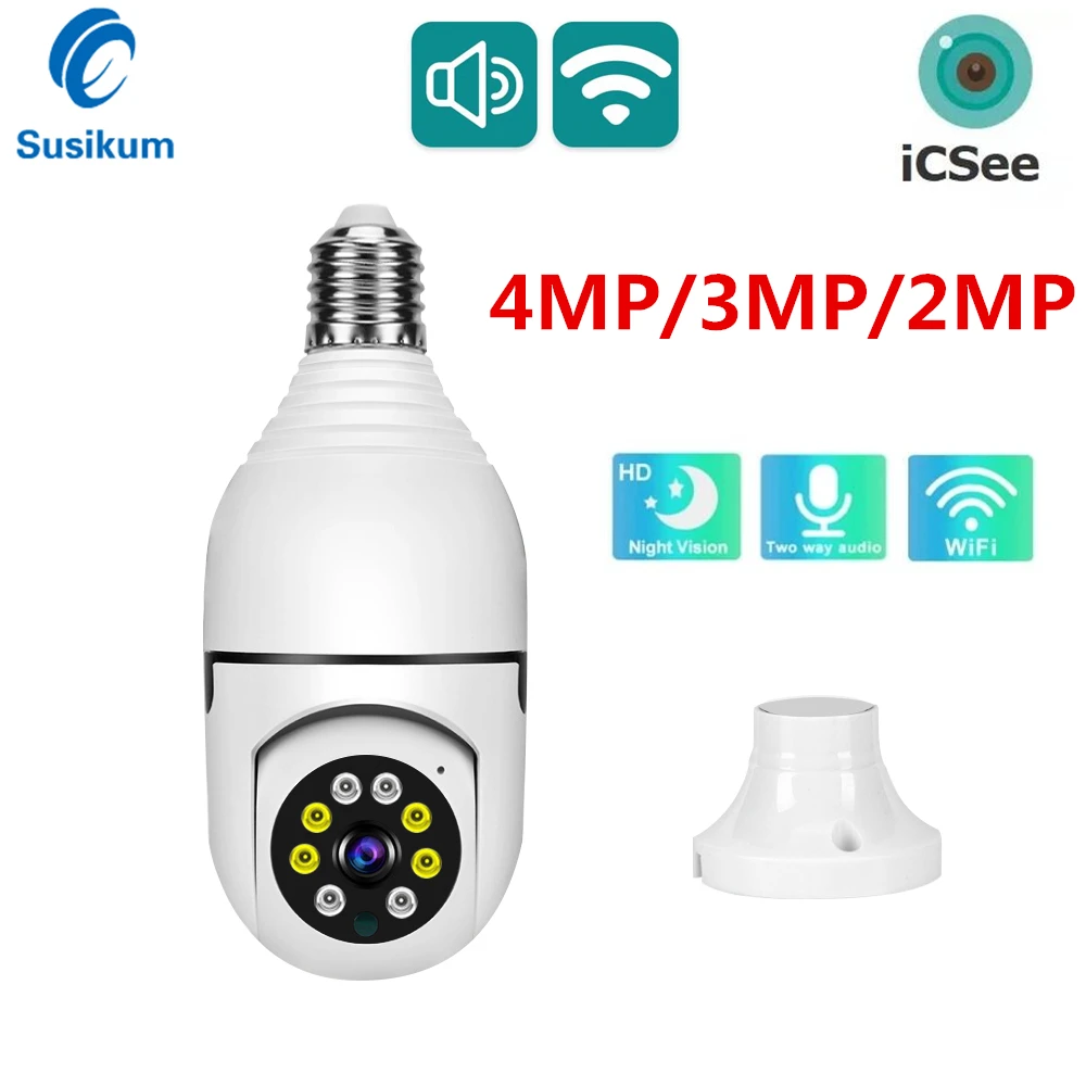 Wireless Home Security Surveillance Camera, Wi Fi Bulb, 4MP, ICSee APP