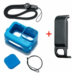 Durable Silicone Case with Tempered Glass Screen Protector and Lens Cap Cover - Blue set 2