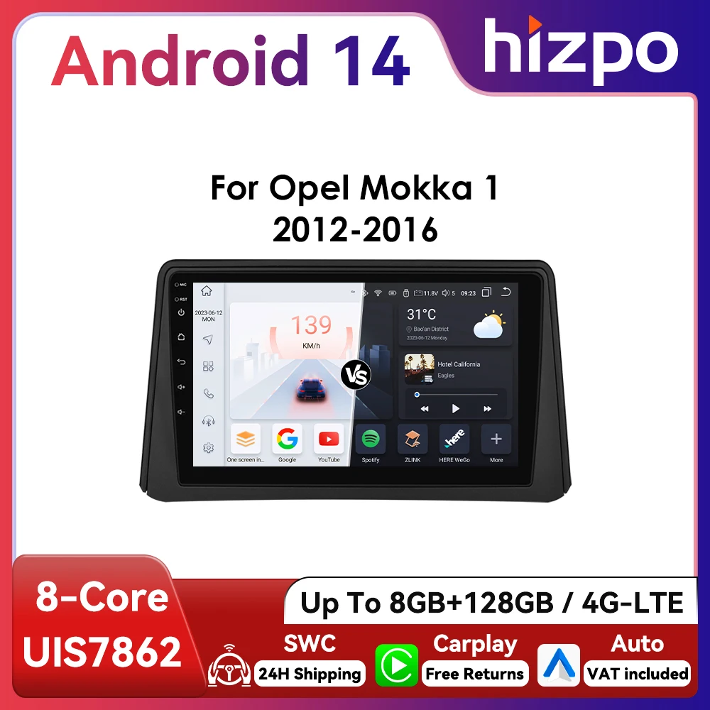 9 "hizpo 2din android auto autoradio für opel vauxhall mokka 1 2012-2016 ui7862 multimedia swc rds dsp 4g bt carplay 360 ° cam