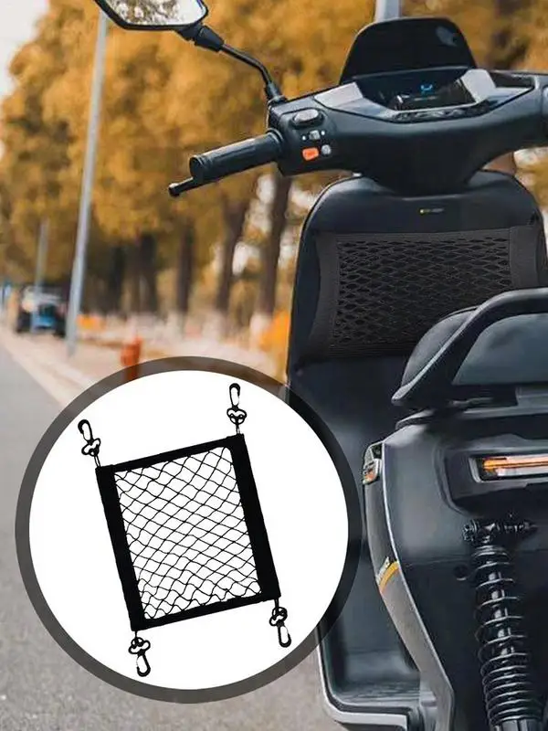 Motorcycle Cargo Net Motorcycle Luggage Net High Elastic Double Layer 4 Adjustable Hooks Helmet Storage Accessories
