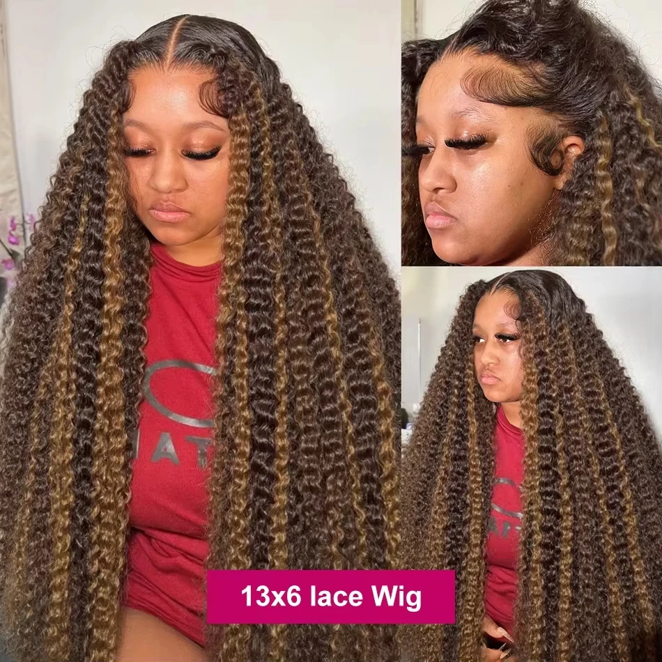 40 Inch Highlight Wig Human Hair 13X6 Hd Lace Frontal Wigs 200 Density Deep Wave Lace Front Wigs Curly Human Hair Wig For Women 2
