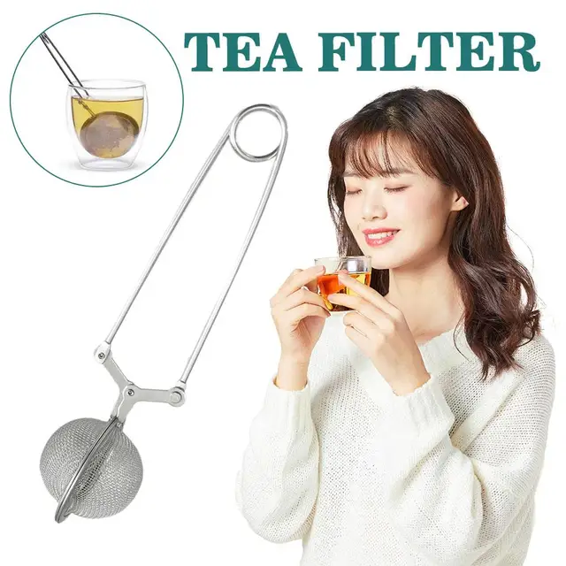 Reusable Steel Mesh Tea Infuser Sphere - Anti-Scald Handle Herb Coffee Filter Strainer Practical Kitchen Gadget Tea Diffuser T1F 2