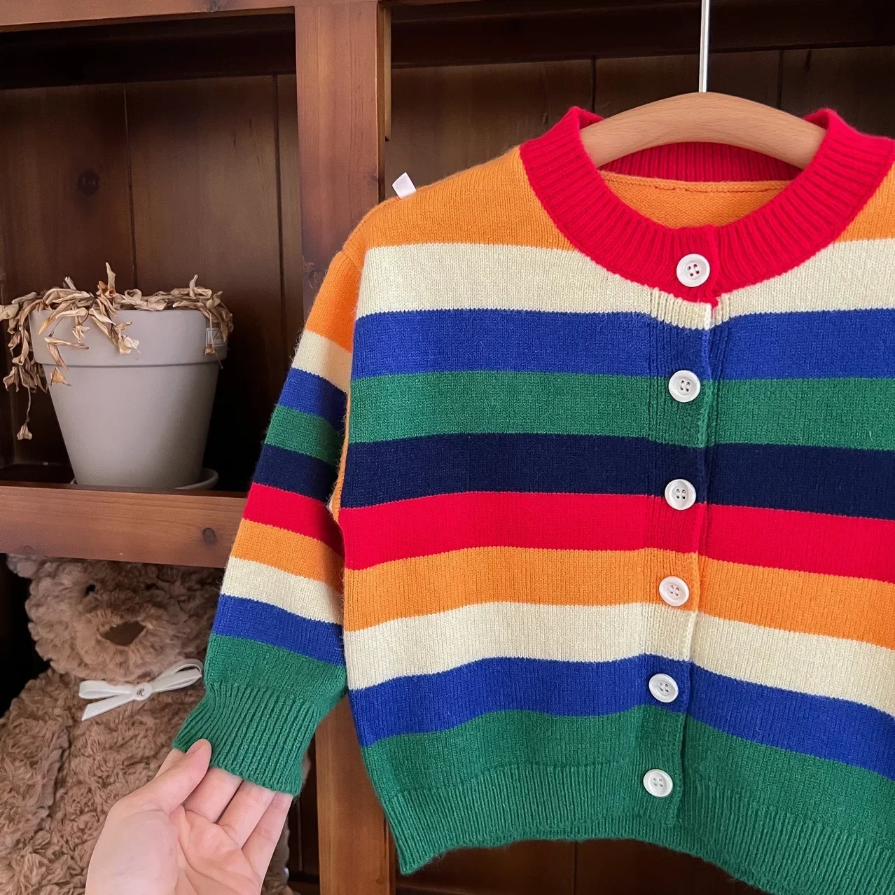 Autumn Winter Children Rainbow Sweater Kids Knit Cardigan Baby Girls Knitted Jacket Fashion Korean Boys Jumper Coat Knitwear