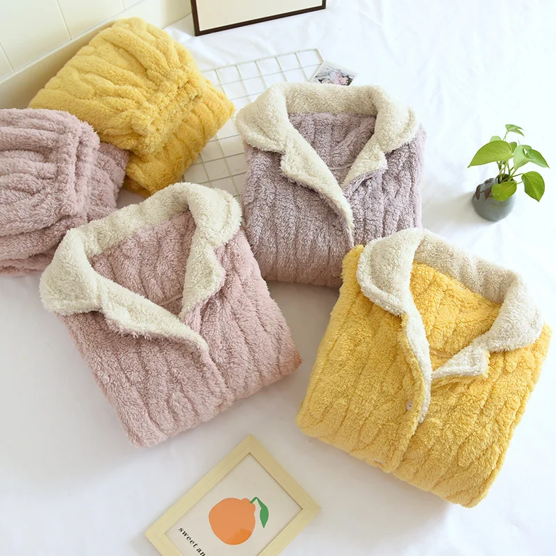 

Fdfklak Coral Fleece Pyjamas Set Women's Flannel Pajamas Winter Thicken Warm Home Suit Female Sleepwear 2022 Clothes