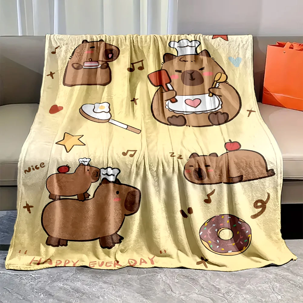 Cute Cartoon Cabypara Print Blanket Warm Soft and Comfortable Home Travel Blanket Sofa Bedding Camping Cars Blankets for Gifts 6