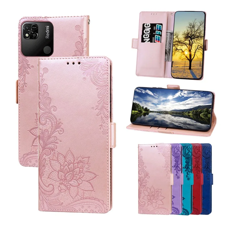 

Embossing Lace Magnetic Flip Wallet Leather Case for Xiaomi Redmi 10A Cover with Clip