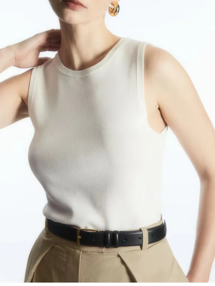 

Spring 2023 New Women's O-Neck Sleeveless Rib Knitted Vest Ladies Temperament Commuter Slim Bottoming Tank Tops