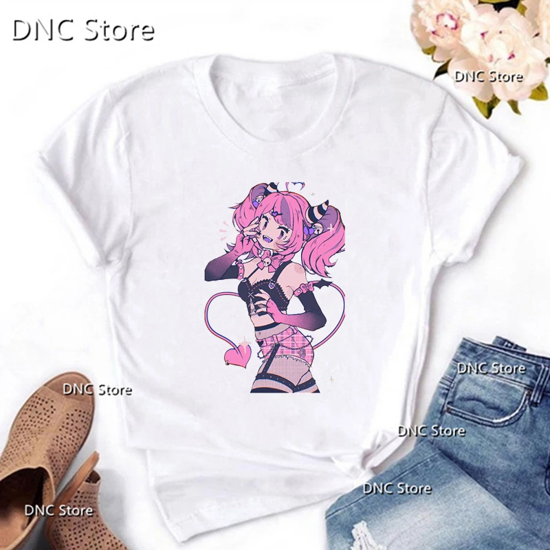 

New Hot Sale Women's t-shirt Japanese Anime Ironmouse Cartoon Print 00s girls Fashion High Quality Femme t-shirt White shirt Top