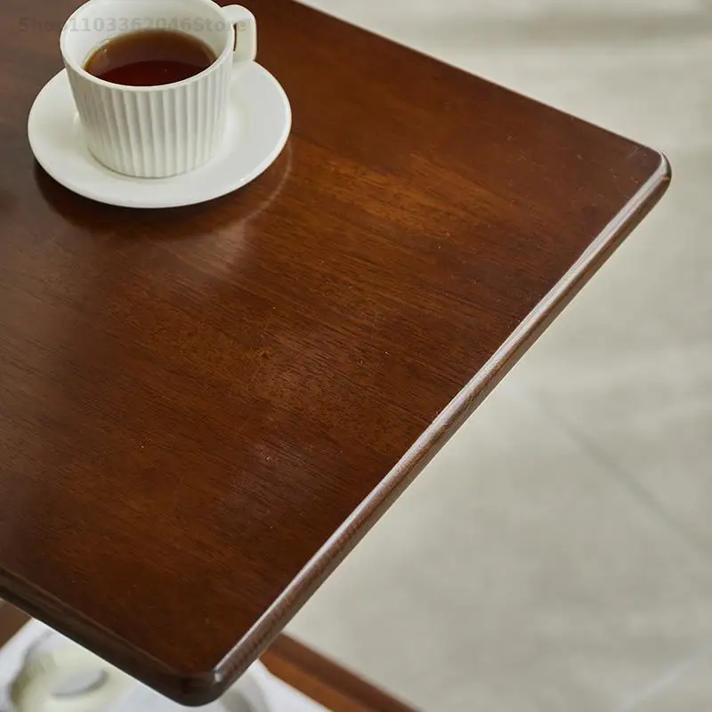 Solid Wood Side Table Mobile Coffee Table With Wheels Small Square Living Room Sofa Side Cabinet Cabinet Cart