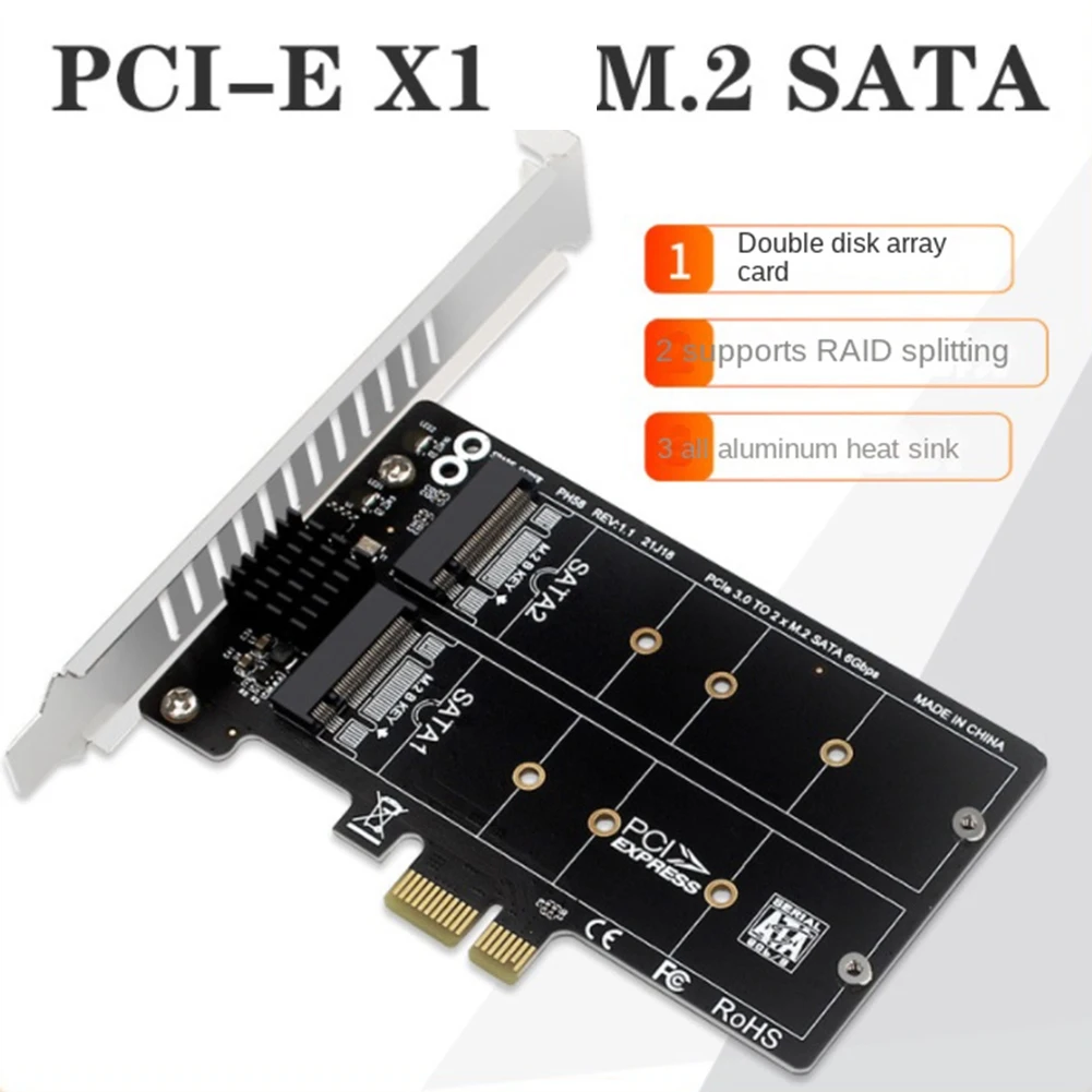 PH58 2 x M2 SATA to PCIE Adapter Card Double Disc Display Card RAID Splitter Expansion PCIe X1 to NGFF M2 SATA SSD sata pcie adapter card