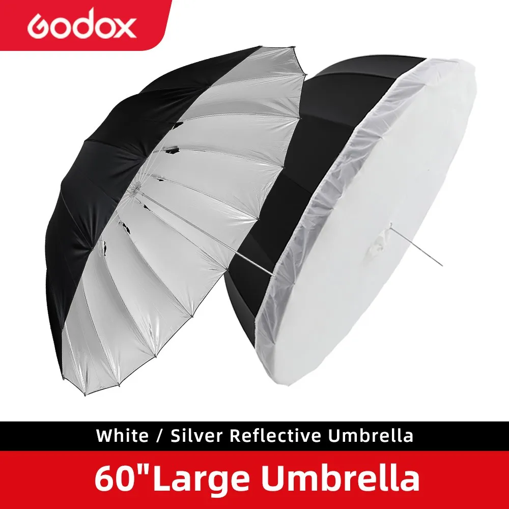 Godox 60 인치 150cm 검정 흰색 또는 은색 반사 우산 스튜디오 조명 라이트 우산 대형 디퓨저 커버 포함