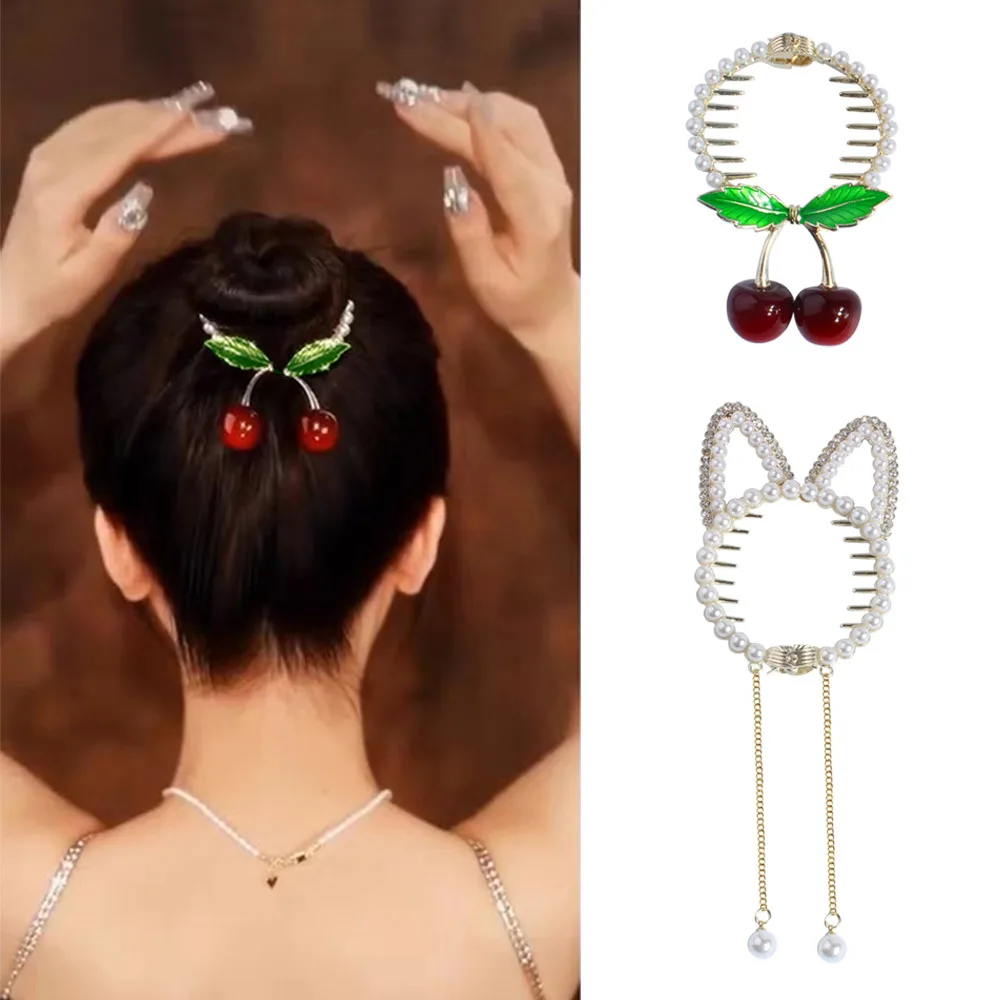 

Зажим для волос с жемчужинами и вишней, 1 шт.