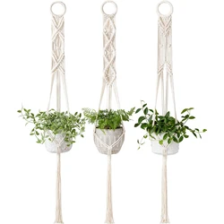 Set of 3 Boho Macrame Plant Hangers - Indoor & Outdoor Decorative Basket Holders (3pcs Plant Hangers)