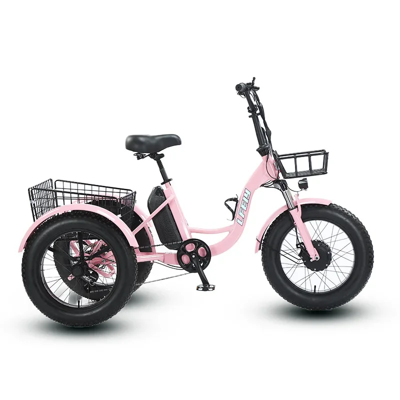 3 Wheel Electric Tricycle 20-inch fat tire Electric Tricycle 500W pedal-assisted lithium battery tricycle thick tire snow bike
