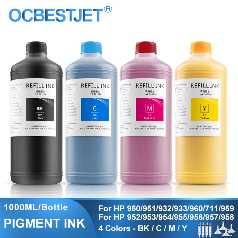 Recarga da Tinta do Pigmento para hp 1000ml 950 951 932 933 952 953 954 955 956 957 711 8100 8600 7610 7510 T120 T520 7740 8210 8710