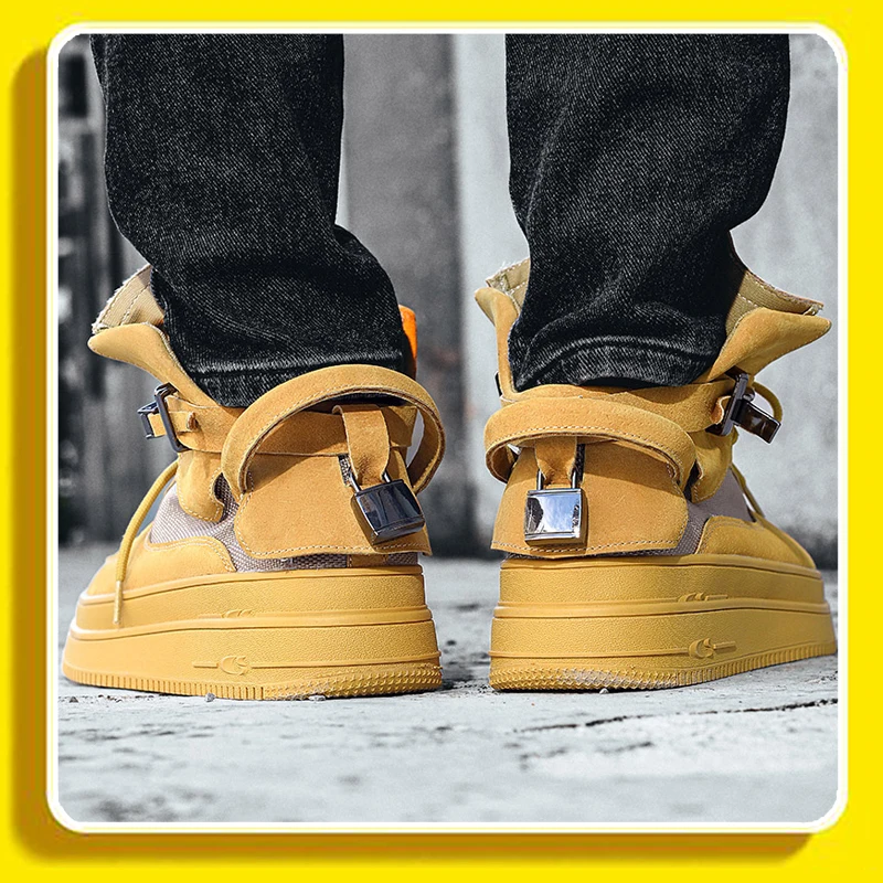 

Men's High Top Fashion Leather Sneakers Trend Hot Sale Comfortable Man Casual Shoes Outdoor Non-slip Breathable Men Shoes